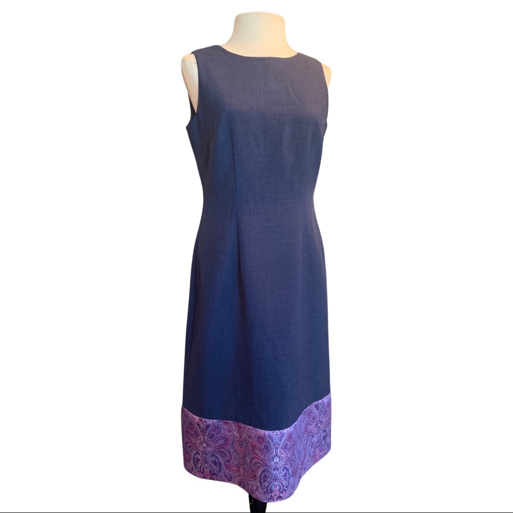 Vintage 80s - 90s Lois Snyder Dani Max Navy Paisley Hem Midi Dress